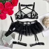 Ensemble sexy décoration coeur lingerie volants jarretière sous-vêtements délicats 4 pièces soutien-gorge transparent tenues érotiques intimes sensuelles 230808