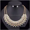 Smyckesuppsättningar Fashion Crystal Bridal Prom Party Accessories Gold Color Necklace Earring For Bride 221109 Drop Delivery DH0M8