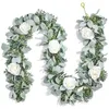 Flores decorativas coronas de guirnaldas de eucalipto de 7 7 pies con flores Greadery Greedery White Roses Vines falsos para mesa de bodas MA3401