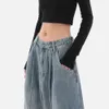 Sommer Mode Frauen Jeans Alle-Spiel Lose Hohe Taille Breite Bein Hosen Frau Casual Baggy High Street Lange Hosen