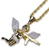 Hip Hop Copper Gold Silver Color Plated Iced Out Micro Pave CZ Stone Angel Wing Pendant Necklace for Men Women2872