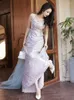 Pist elbiseleri 2023 Sequed Resmi Gece Elbise Kadınlar Mizaç Spagetti Kayışı Uzun Ünlü Partisi Fransız Parlayan Prom Elbisesi