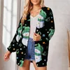 Womens Jackets Autumn Winter Women Cartoon Printed Christmas Single Breasted Cardigan Jacket Casual Loose Long Sleeve Tunic Outewear Coat 230928