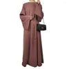 Abbigliamento etnico Casual sciolto tinta unita maniche lunghe Moda musulmana Abito lungo da donna Medio Oriente Arabo saudita Dubai Turchia Lady Abaya Robe