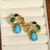Stud Earrings AENSOA Vintage Colorful Resin Blue Stone Mushroom Shaped For Women Gold Color Metal Rhinestone Jewelry