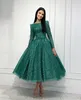 Zarif Yeşil Prom Elbiseler Bir Çizgi Mücevher Boyun Glitter Gece Elbise Ayak Bileği Uzunluğu Sırtsız Resmi Uzun Özel Günlük Parti Elbise