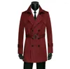 Men's Trench Coats Business Spring Slim Sexy Coat Mens Casual Overcoat Long Sleeve Men Double-breasted Clothing Outerwear Autumn Wine Red 89