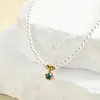 Colares Pingente Estrela Azul Dangle Imitação Colar De Pérolas Para Mulheres Aço Inoxidável Fecho Coleiras Moda Jóias