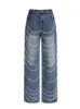 Jeans Femme DEAT mode femmes Denim pantalon taille haute fermeture éclair mouche évider droit jambe large longueur au sol bleu jean été 17A9121 230927