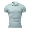 Polos pour hommes fermeture éclair revers rayé Polo à manches courtes printemps et été affaires décontracté droit mode pull