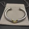 Bracciale con cavo DY Braccialetti con polsini DY Pulsera Gioielli in acciaio inossidabile Donna Uomo Argento Oro Testa di perla a forma di X Fahion Gioielli Designer Regalo di Natale Larghezza 7 mm