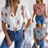 Women's Polos 2023 Summer European And American Temperament Suit Collar Feather Loose Short Sleeve Shirt Cross-border Clothing