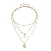 Choker Trendy Pearl Necklace Star Pendant Layering Halsband smycken