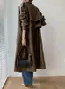 Kvinnors dikerockar Fashion Long Trench Coat för kvinnor Retro Autumn Thin Pu Läderjacka Löst fast lädergravrock Black Long Coat 230927