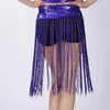 Scen Wear Sequin Belly Kjol Long Fringe Dance Hip Scarf For Women Glitter Elastic Tassel Party Performance Costumes