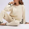 Women's Two Piece Pants Women Blouse Set Long-sleeved Knit Outfit Stylish Autumn Winter Sweater Wide Leg For Fashionable