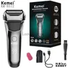 كهربائي Shaver Kemei Razor KM-8512 Double Layer Prontrancing Wash-Body Washing Discloy Display Shaver Electric Machine for Men YQ230928