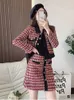 Duas peças vestido kbat primavera 2 peça conjunto mulheres vintage pequena fragrância tweed jaqueta arco casaco curto mini saia ternos francês dois conjuntos de peças 230927