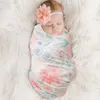 Decken 2 Stück Born Floral Swaddle Wrap Stirnband Set Baby Baumwolle Empfangsdecke Schlafsack Haarband Bettwäsche