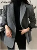 Mezclas de lana para mujer CJFHJE Blazer de lana gris para mujer Otoño Invierno Bolsillos de un solo pecho Ropa de oficina Cuello con muescas Blazers gruesos Chaqueta elegante para mujer 230927