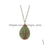 Essential Oil Tree Of Life Pattern Colorf Waterdrop Lava Stone Diffuser Necklace Aromatherapy Rock Jewelry Drop Delivery Health Beau Dhjg8