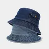 Bérets Creative Pocket Lovers Washed Cowboy Chapeau de pêcheur Femmes En plein air Soleil Couleur Solide Mode Sauvage Seau Chapeaux Casquette