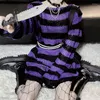 Pulls pour femmes Y2K gothique pull en détresse surdimensionné violet noir rayé tricot pull pull femme esthétique e-girl alt tenue