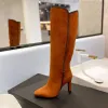 Novas botas de outono e inverno moda feminina salto alto pontudo botas altas até o joelho botas de equitação de luxo moda personalidade designer sapatos de marca tamanho de sapato de fábrica 35-42