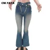 Women's Jeans CM.YAYA Women Streetwear Zipper Fly Washed Flare Denim Pants INS Fashion Wide Leg Jeans Trousers High Waisted Jeans 230927