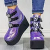 Buty 2023 Nowe fioletowe gotyckie buty motocyklowe zip wysokie obcasy punkowe nity nogi masywna platforma Mid-Calf Buty buty kobiety duże rozmiar42 43 x0928