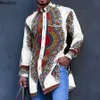 Men's Dress Shirts African Clothing Ethnic Print Plus Size Tops Wedding Wear Classic Long Sleeve Traditional Casual Male 230927