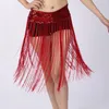 Scen Wear Sequin Belly Kjol Long Fringe Dance Hip Scarf For Women Glitter Elastic Tassel Party Performance Costumes