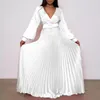 Roupas étnicas Plissadas Maxi Robe Femme Africano V-Pescoço Vestidos para Mulheres 2023 Outono Manga Longa Vestido Tradicional Nigéria Abaya Muçulmano