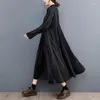 Casual Dresses Pleated Shirt For Women Long Sleeve Stand Collar Loose Large Size Vintage Dress Fashion Elegant Clothing Spring Autumn