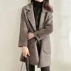 Womens Wool Blends Checker Design Coat Jacket For Women Big Pocket Cashmere Warm Autumn Fashion Casual Turndown Collar Tweed 230927