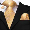 Lenços C-3164 Hi-Tie Gold Floral Silk Laços para Homens Hanky Abotoaduras Definir Luxo Gradiente Mens Gravata Festa de Casamento