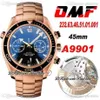 OMF Cal A9901 Montre chronographe automatique pour homme Or rose Noir Lunette polie Bracelet en acier inoxydable 232 63 46 51 01 001 Super E2580