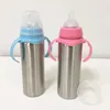 Bottiglie d'acqua Bicchiere Sippy in acciaio inossidabile da 8 once Bicchiere per bambini Bicchieri isolati sottovuoto Biberon per latte con manico Regalo per Born204D