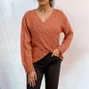 Kvinnors tröjor Autumn Fashion Cross Jacquard Slim Pullover Jumper Casual Loose Solid Color V Neck mångsidig pendlare Stickad tröja