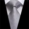 Näsdukar SN-3173 Hi-Tie Gray Sliver Slips Silk Woven 8.5cm bred 2023 Plaid Luxury Ties Men Formal Wedding Suit Cufflinks Set