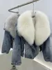 Damesbont Faux S Fashion Denim Ganzendons Grote witte kraag Afneembare vulling Binnenvoering HighEnd Jas 230927