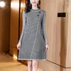 Casual Dresses 2023 Autumn And Winter Chic Red Black Plaid Knitted Sweater For Women Long Sleeve Turtlenecks Mini Bottoming Dress