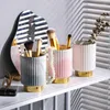 Mugs Modern Luxury Marble Ceramic Storage Cup Holder In Gold Rim Elegant Decorative Makeup Brush Pencil Flower Container Table Decor