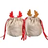 Décorations de noël sac à bonbons en corne de cerf, emballage cadeau de fête, décoration familiale en velours O5Q6