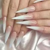 False Nails 24Pcs Extra Long Stiletto Pointy French Fake Glitter Detachable Almond Press On Full Cover Nail Tips