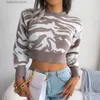 Women's Sweaters Ficusrong Women Autumn Winter Fashion Tiger Print Long Sleeve Crop Knit Sweater For Ladies O Neck Short Chic Tops T230928