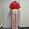 Women's Two Piece Pants Wefads Womens Two Piece Sets Sexy Mid Sleeve Shirt Elgant Floral Print Wide Leg Pant High Streetwear 230927