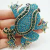 Pingente de sapo de olhos pretos exclusivo animal azul verde strass broche de cristal Pin2898