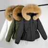 Parkas de plumón para mujer, abrigo de invierno con capucha de piel de mapache real grande, chaqueta de plumón de pato 90%, Parkas impermeables con plumas cortas para mujer 230927