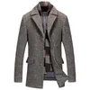 Men's Wool Blends Trench Coat 2023 Autumn Winter in Gray Casual Turn Down Collar Jacket Business Thicken Warm Outerwear Windbreaker 230927